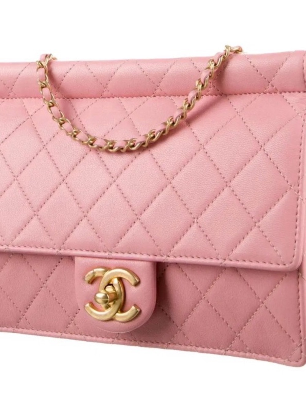 CHANEL 2019 Pink Quilted Lambskin Shoulder Bag with Gold Chain with pearls!!